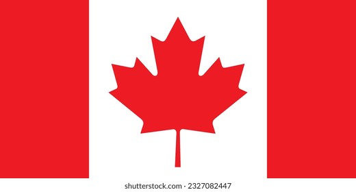 Flag of Canada. Flag icon. Standard color. Standard size. A rectangular flag. Computer illustration. Digital illustration. Vector illustration.