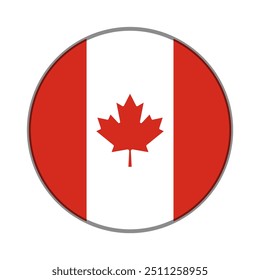 The flag of Canada. Flag icon. Standard color. Round flag. Computer illustration. Digital illustration. Vector illustration.