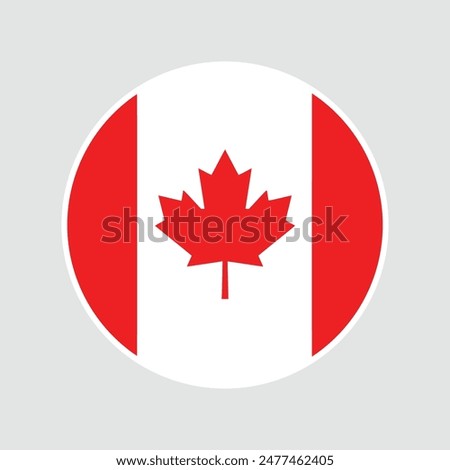 The flag of Canada. Flag icon. Standard color. Round flag. Computer illustration. Digital illustration. Vector illustration.	