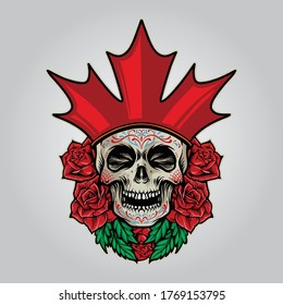 Flag Canada Logo Sugar Skull Dia De Los Muertos Illustrations