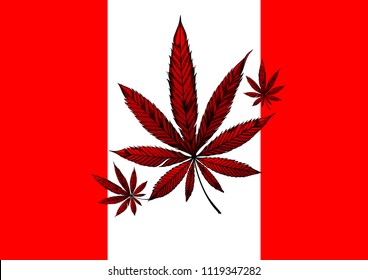 Flag of Canada with marijuana leaf. ?oncept of marijuana legalization in Canada.