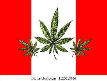 Flag of Canada with marijuana leaf. ?oncept of marijuana legalization in Canada.