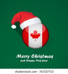 Flag of canada. Merry Christmas and happy new year background design with glossy round Flag of canada. vector illustration.