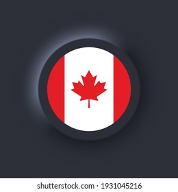 Flag of Canada. National Canada flag. Canadian symbol. Vector illustration. EPS10. Simple icons with flags. Neumorphic UI UX dark user interface. Neumorphism