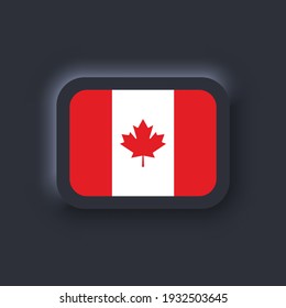 Flag of Canada. National Canada flag. Canadian symbol. Vector. Simple icons with flags. Neumorphic UI UX dark user interface. Neumorphism