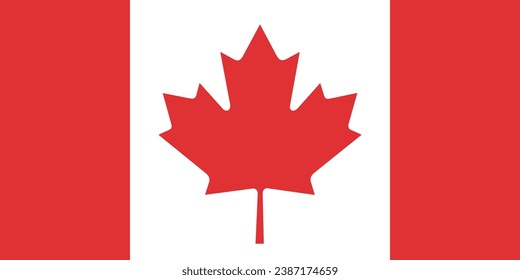 Flag of Canada. The official ratio. Flag icon. Standard color. Standard size. A rectangular flag. Computer illustration. Digital illustration. Vector illustration.