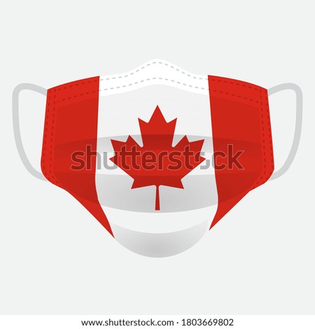 Flag of Canada on medical face mask Front side vector isolated on white background. EPS.file. Medical face mask concept protect people in country from virus.