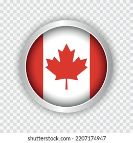 Flag of Canada on round button on transparent background element for websites. Vector illustration