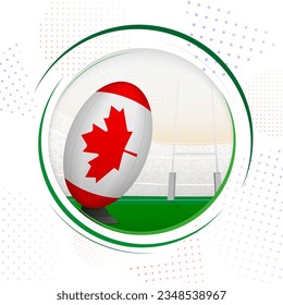 Flag of Canada on rugby ball. Round rugby icon with flag of Canada. Vector illustration.