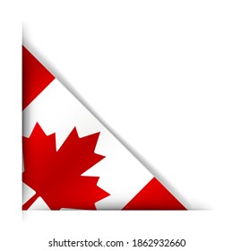 Bandera de Canadá. Bandera realista de Canadá. Cinta de esquina. Aislado sobre un fondo blanco. 
