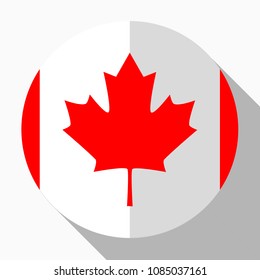 Flag Canada - round flatstyle button with a shadow. 