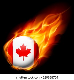 Flag of Canada as round glossy icon burning in flame
