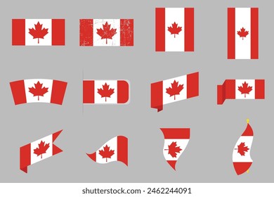 Flag of Canada Set, original and simple Canada flag Bundle, vector illustration of Canada flag Collection
