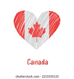 Flag of Canada in shape of heart. Line drawing heart with Canada flag.