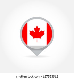 Flag of Canada in shape of map pointer or marker. Canadian national symbol icon. Vector illustration.