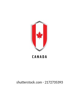 Flag of Canada with shield shape icon flat vector illustration