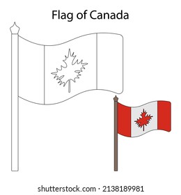 Flag of Canada. Sketch. Color the flag according to the given example. Vector illustration. Coloring book for children. The fabric is decorated with a maple leaf. The national symbol of the state 