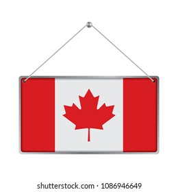 Flag of Canada. The symbol of the state in the pennant hanging on the rope, 
rectangle hanging. Vector Illustration EPS10. White Background.