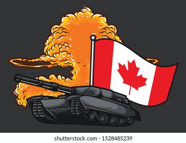 The flag of Canada With Tank and Bomb Behind it Vector Illustrations - All elements on this template are editable with Vector Software