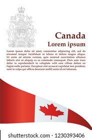 Flag of Canada, template for award design, an official document with the flag of Canada and other uses. Bright, colorful vector illustration