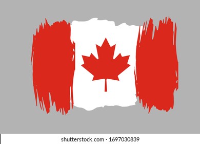 Flag of the Canada. Canada tricolor brush concept with The Maple Leaf. Horizontal vector Illustration isolated on gray background.  