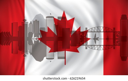 Bandera de Canadá con perfil de Vancouver - ilustración vectorial