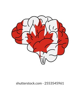 Flag of Canada. Vector illustration of a combination of a human brain with a country flag on a white background.