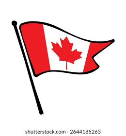 Bandeira do Canadá. Design de ícone de ilustração de vetor de bandeira do Canadá no estilo desenhado à mão. Bandeira de mastro flutuante.