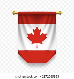 Flag of Canada . Vector illustration of a vertical hanging flag on a transparent background (PNG).