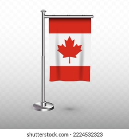 Bandera de Canadá. Ilustración vectorial de una bandera vertical colgante con mástil en un fondo transparente (PNG).