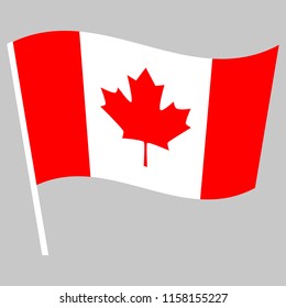 Flag of Canada waving  on the stick . Symbol of Independence Day, souvenir soccer game banner, language button, icon.