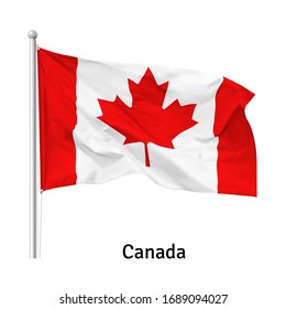 Flag of Canada in the wind on flagpole, vector