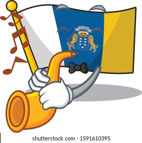 Flag canary island Scroll cartoon character design performance with trumpet