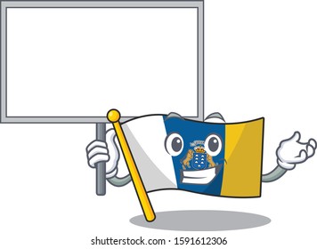 Flag canary island Scroll cute cartoon character bring a board