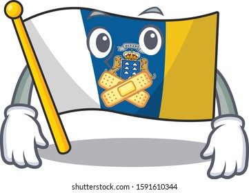Flag canary island Scroll mascot cartoon character design on silent gesture