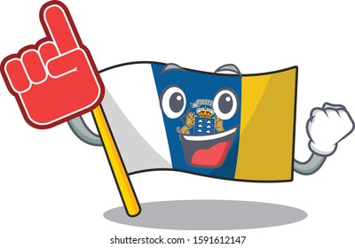 Flag canary island Scroll mascot cartoon style with Foam finger