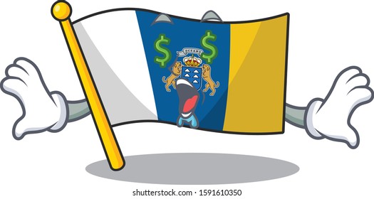 Flag canary island Scroll with Money eye cartoon character style