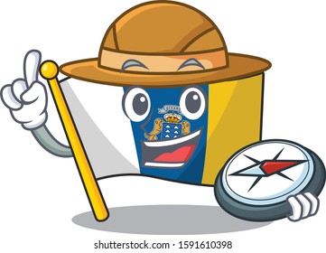 Flag canary island Scroll A stylized Explorer with a compass