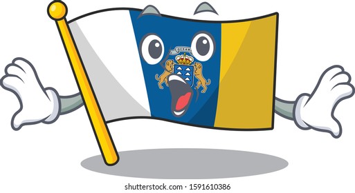 Flag canary island Scroll Surprised gesture on cartoon character style