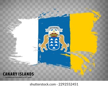 Die Flagge der Kanarischen Inseln Pinselstriche. Flag Community of Canary Islands auf transparentem Hintergrund für Ihr Webdesign, App, UI. Königreich Spanien. Stock-Vektorgrafik.  EPS10.