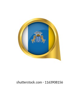 Flag of Canary Islands, location map pin, pointer flag Canary Islands, button gold, Icon country . Vector Illustration EPS10.