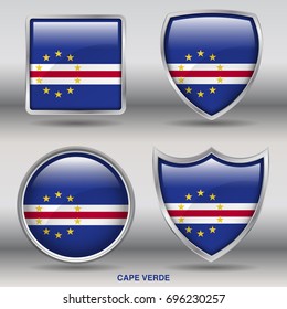 Flag of Cape Verde in 4 shapes collection with clipping path