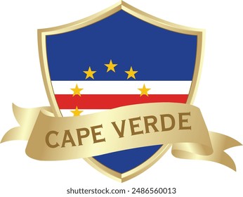 Flag of cape verde as around the metal gold shield with cape cerde flag