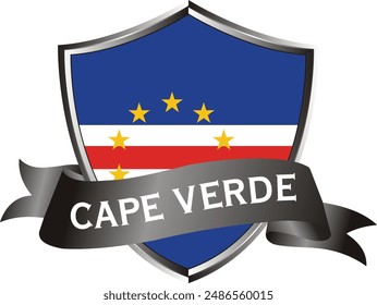 Flag of cape verde as around the metal silver shield with cape cerde flag