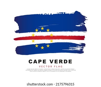 Flag of Cape Verde. Blue, white and red brush strokes, hand drawn. Vector illustration isolated on white background. Colorful Cape Verdean flag logo.