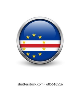 Flag of Cape Verde, button with metal frame and shadow