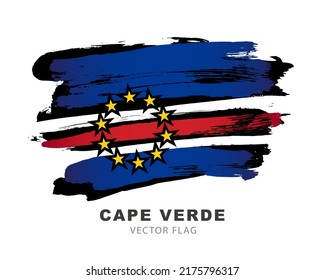 Flag of Cape Verde. Colored brush strokes drawn by hand. Vector illustration isolated on white background. Colorful Cape Verdean flag logo.