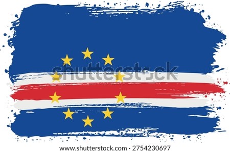 Flag of Cape Verde. Created with Brush Strokes. Abstract Banner with Raw Artistic Texture. The rough edges and paint splatters give it a hand-painted, contemporary look that differs from a traditional flat banner