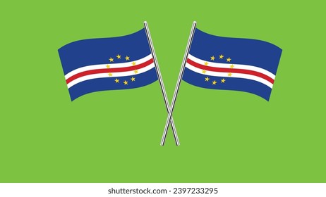 Flag of Cape Verde, Cape Verde cross flag design. Cape Verde cross flag isolated on Green background. Vector Illustration of crossed Cape Verde flags.