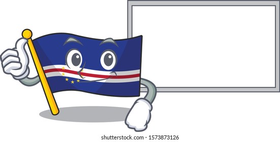 Flag cape verde cute cartoon character Thumbs up with board
